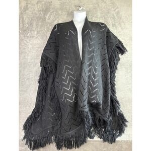 Antthony Originals Cape Black Fringe Cardigan Sweater Crochet Whimsigoth Western
